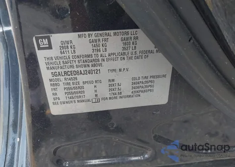 2010 Buick Enclave 2Xl из США, поврежденный, VIN 5GALRCED8AJ240121